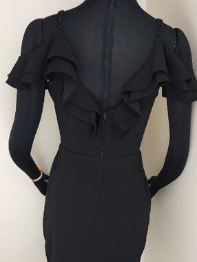 Midnight Doll Black Cold Shoulder Ruffle Bodycon Mini Dress 9